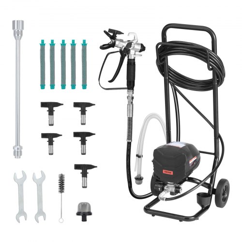 

VEVOR Stand Airless Paint Sprayer, 650W, 3000PSI High Pressure Airless Sprayer with Cart, Cleaning Brush, Hose, Extension Rod, Nozzles, Electric Spray Paint Machine for House Exterior and Interior