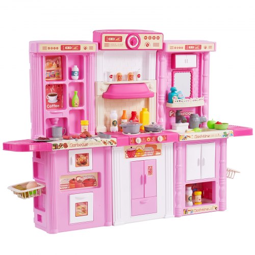 

Christmas Gift! VEVOR Kitchen Playset Kids Pretend Cooking Play Toy 74 Piece Accessories Pink