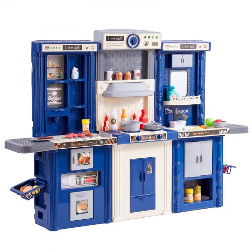 

Christmas Gift! VEVOR Kitchen Playset Kids Pretend Cooking Play Toy 74 Piece Accessories Blue