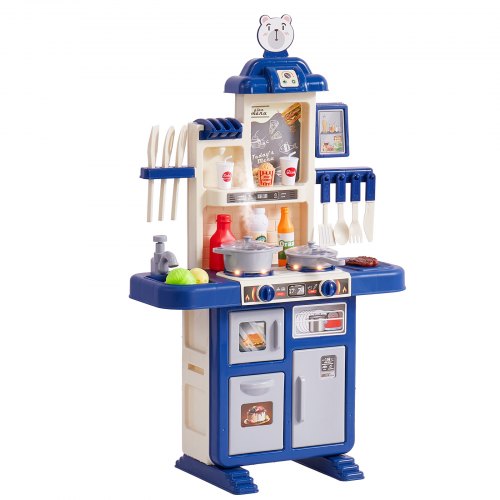 

Christmas Gift! VEVOR Kitchen Playset Kids Pretend Cooking Play Toy 48 Piece Accessories Blue