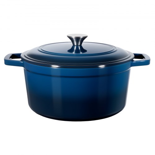 VEVOR Enameled Cast Iron Dutch Oven, 5.7L Pot with Lid and Dual Handles, Heavy-Duty Durable Cookware Pan, Oven Induction Compatible up to 260 ℃, for Braising, Stews, Roasting, Bread Baking, Blue