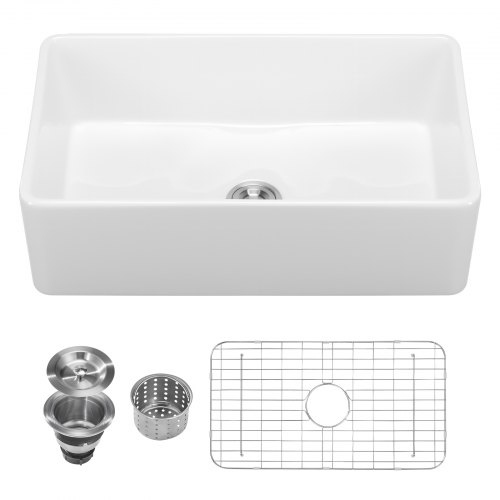 

33.5x20 in Farmhouse Sink Undermount Kitchen Single Bowl Basin Fireclay White