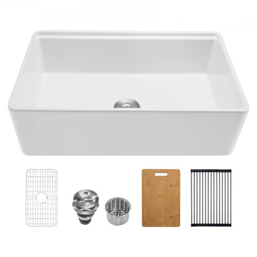

32.5x20 in Farmhouse Sink Undermount Kitchen Single Bowl Basin Fireclay White