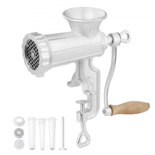 

VEVOR Manual Meat Grinder, Heavy Duty Cast Iron Hand Meat Grinder with Steel Table Clamp, Meat Mincer Sausage Maker with 1 Cutting Blade, 2 Cutting Plates, 3 Sausage Tubes for Beef Pepper Mushroom