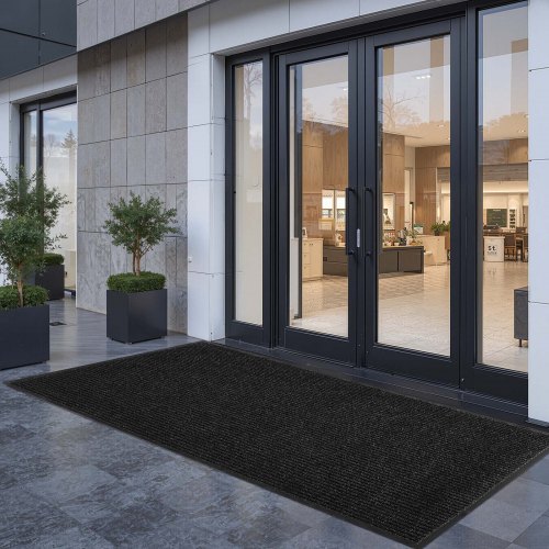 VEVOR Front Door Mat, 8 x 4 ft Commercial Floor Mat for Indoor and Outdoor, Stylish Striped Industrial Carpet with PVC Backing, Heavy Duty Washable Entry Rug for Hallway, Balcony, Garage, Grey