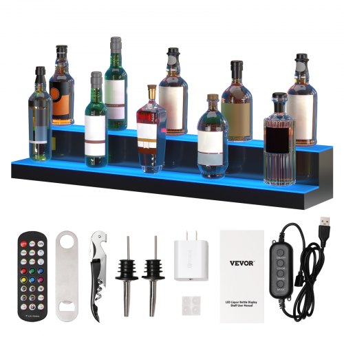 

VEVOR LED Lighted Liquor Bottle Display Bar Shelf RF & App Control 40" 2-Step