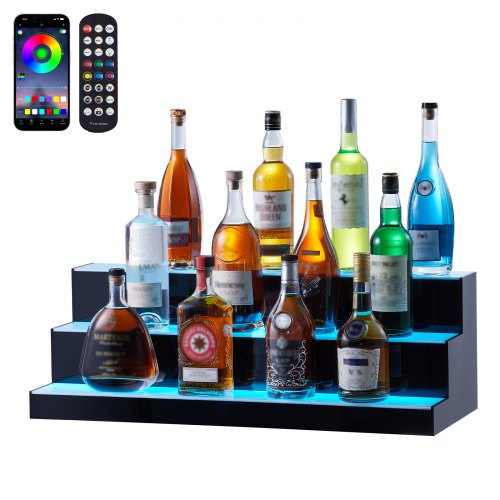 

VEVOR LED Lighted Liquor Bottle Display Bar Shelf RF & App Control 30" 3-Step