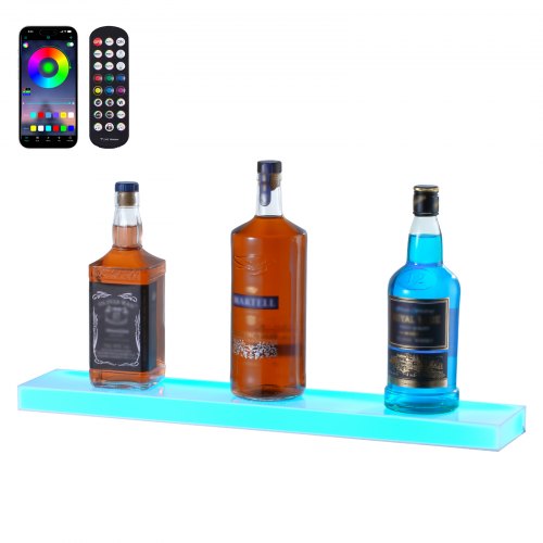 

VEVOR Wall Mounted LED Lighted Liquor Bottle Display Home Bar Shelf 24" 1-Step