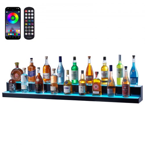 

VEVOR LED Lighted Liquor Bottle Display Bar Shelf RF & App Control 60" 2-Step