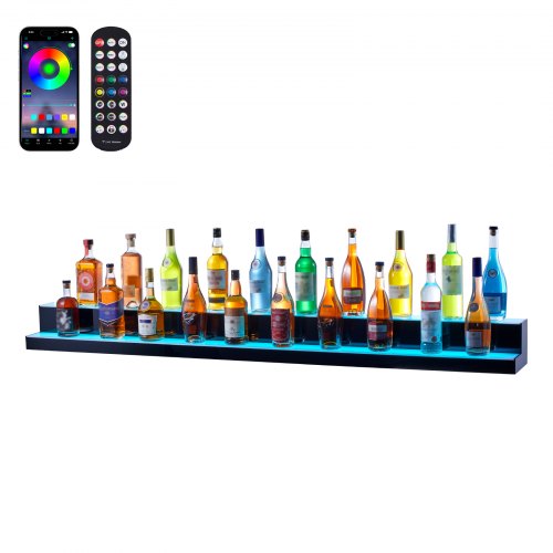 VEVOR LED Lighted Liquor Bottle Display Bar Shelf RF & App Control 72 2-Step