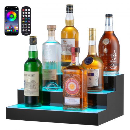 VEVOR LED Lighted Liquor Bottle Display Bar Shelf RF & App Control 16 3-Step