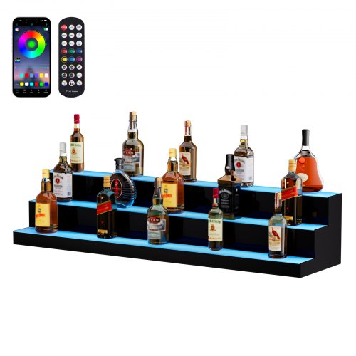 

VEVOR LED Lighted Liquor Bottle Display Bar Shelf RF & App Control 48" 3-Step