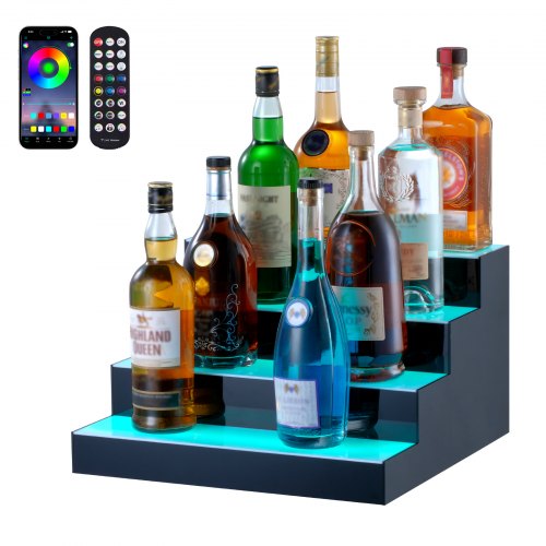 VEVOR LED Lighted Liquor Bottle Display Bar Shelf RF & App Control 16 4-Step