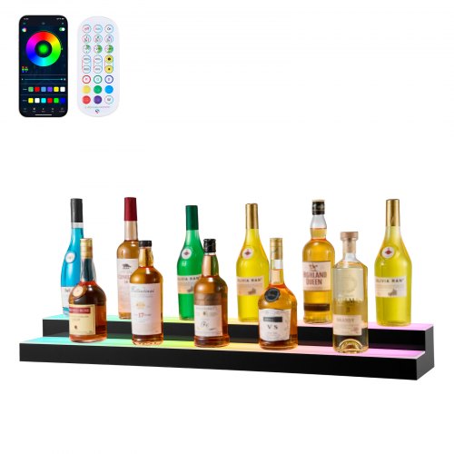 

VEVOR LED Lighted Liquor Bottle Display, 2 Tiers 40 inches, Supports USB, Acrylic Illuminated Home Bar Shelf Display with RF Remote & App Control, 9 Static Colors, Timing Mode, for 20-28 Bottles