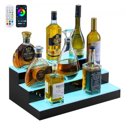 VEVOR LED Lighted Liquor Bottle Display 3 Tiers 20 Inches for 15 Bottles ZTXLEDJPZSJYDLLK9001V1