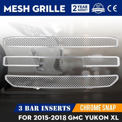 2015-2019 GMC Yukon XL CHROME Grille Overlay 3 Bar Grill Covers
