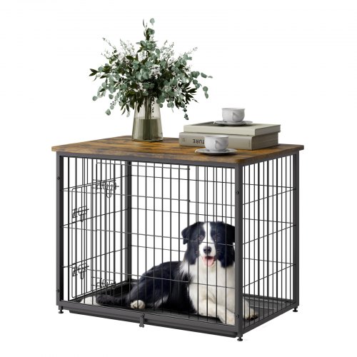 

Dog Crate Furniture 33 in Indoor Wooden Dog Kennel with Tray Heavy Duty