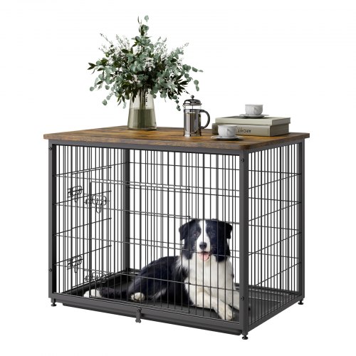 

Dog Crate Furniture 44 in Indoor Wooden Dog Kennel with Tray Heavy Duty