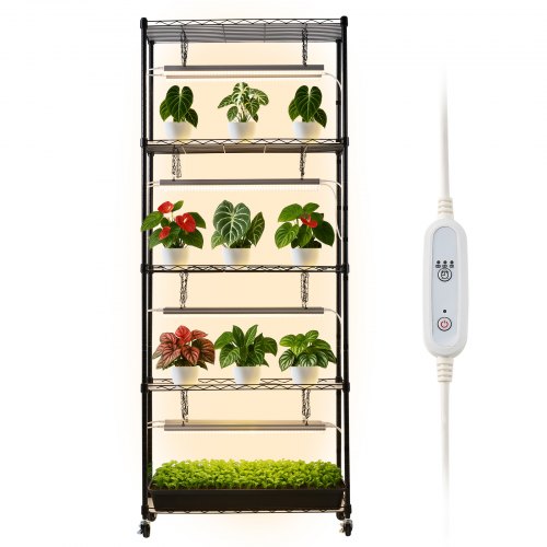 

VEVOR Plant Shelf with Grow Light, 5-Tier Indoor Plant Stand, 71 in Tall Plants Display Rack with Wheels & 4/9/14H Timer, 80W T5 LED Full Spectrum Grow Lights, Flower Pot Holder for Seed Starting