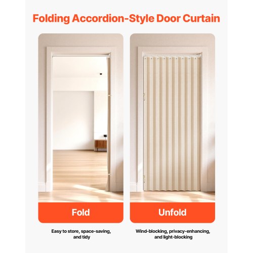 VEVOR Beige Fabric Accordion Door 47x78 Inch Magnetic Folding Room Divider detail photo 7