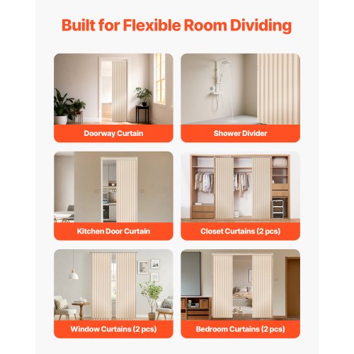 VEVOR Beige Fabric Accordion Door 47x78 Inch Magnetic Folding Room Divider detail photo 9