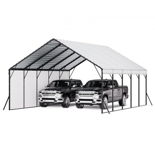 

VEVOR Heavy Duty Metal Carport, 20 x 24 ft Outdoor Carport with Sturdy Frame & Roof, Car Garage Shade with Removable Sidewalls, Multi-Use Car Shelter for Pickup, Boat, Trucks & Tractors