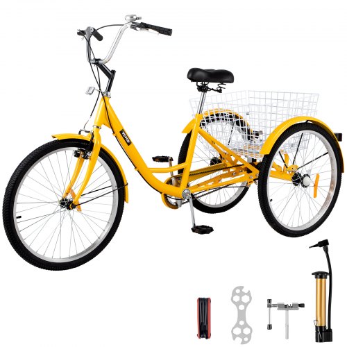 Adult Tricycle 1-Speed 3 Wheel 20'' Yellow Trike Bike 3-Wheels W/ Lock Durable 