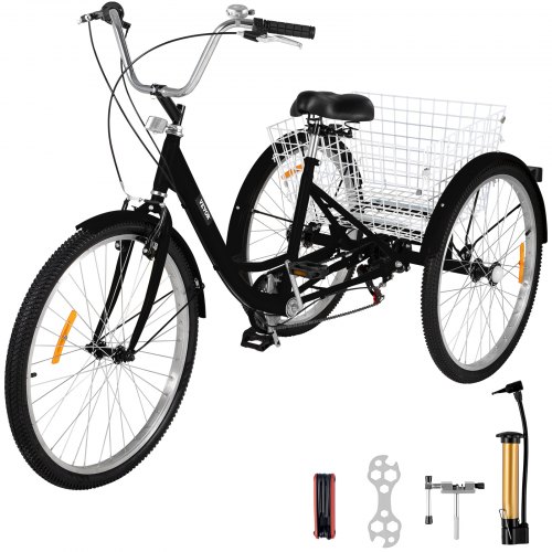 Liner& Lock 24"/20" Adult Tricycle Trike 3-Wheel Cruise Bike w/Basket 