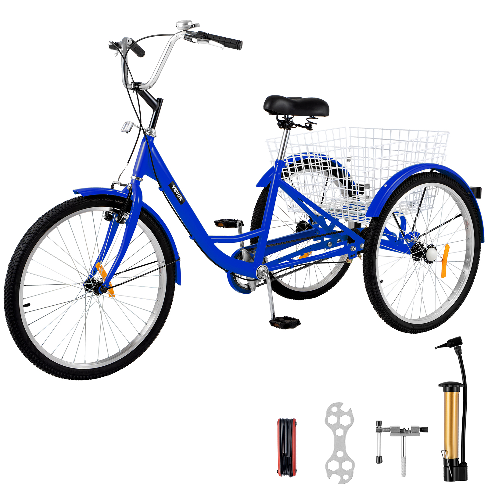 Adult Tricycle 24" 1-Speed 3 Wheel Blue Exercise Shopping Bicycle Large Basket от Vevor Many GEOs