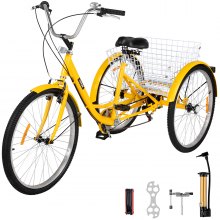 VEVOR Adult Tricycle Single 7 Speed Three Wheel Bike Cruise Bike 24inch Seat Adjustable Trike with Bell, Brake System and Basket Cruiser Bicycles Size for Shopping
