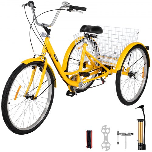 24" 7 Speed Adult Trike Tricycle Adjustable 3-Wheel Bike w/Basket for Shopping U 