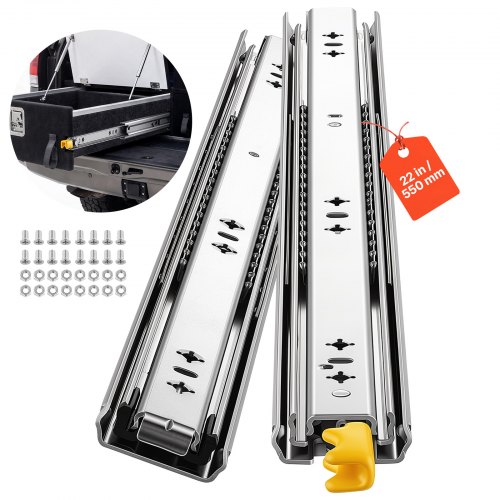 VEVOR Heavy Duty Drawer Slides, 22 inch 250 lbs with Lock Side Mount Rails, for Cabinets, Kitchen, Workbench, RV, 3-Fold Full Extension Ball Bearing Rails, Carbon Steel, with Screws & Nuts, 1 Pair