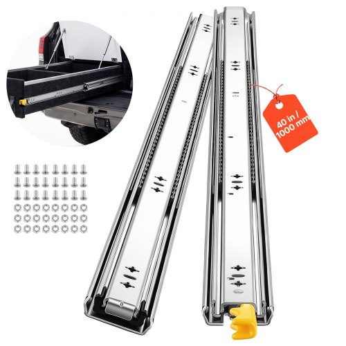 VEVOR Heavy Duty Drawer Slides, 40 inch 250 lbs with Lock Side Mount Rails, for Cabinets, Kitchen, Workbench, RV, 3-Fold Full Extension Ball Bearing Rails, Carbon Steel, with Screws & Nuts, 1 Pair