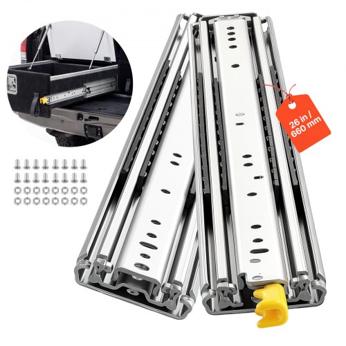 Vevor Heavy Duty Drawer Slides, 26 inch 500 lbs with Lock Side Mount Rails, for Cabinets, Kitchen, Workbench, RV, 3-Fold Full Extension Ball Bearing Rails, Carbon Steel, with Screws & Nuts, 1 Pair