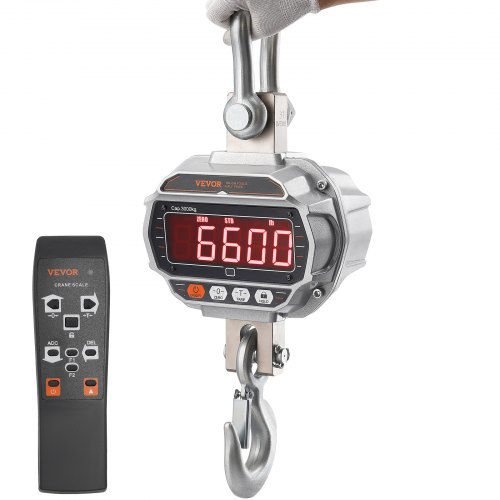 VEVOR Digital Crane Scale, 6600 lbs/3000 kg, Industrial Heavy Duty Hanging Scale with Remote Control, Cast Aluminum Case & LED Screen, High Precision for Construction, Factory, Farm, Hunting (Silver)