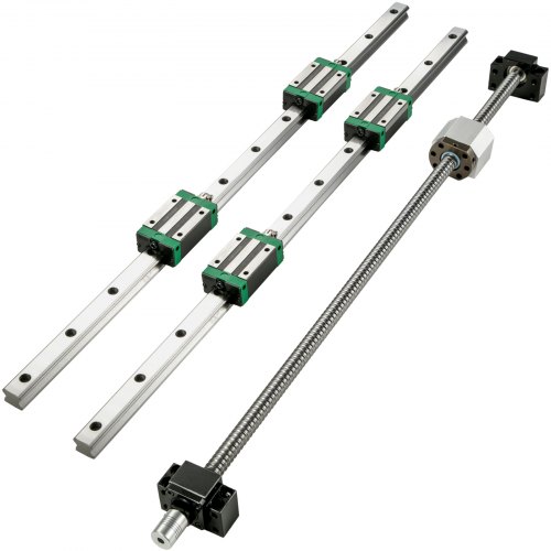 VEVOR Linear Guide Rail 2PCS HGR20-1000mm +4 Slide Blocks RM1605 BF/BK12 Nut CNC