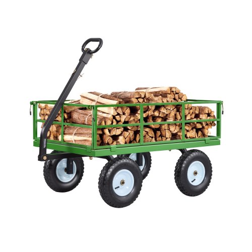 

VEVOR Steel Garden Cart, 1200 lbs Heavy Duty Pullable Garden Wagon Yard Cart, 2 in 1 Outdoor Metal Utility Wagon Yard Trailer with 13" All Terrain Tires, Mesh Detachable Sides and 180° Rotating Handle