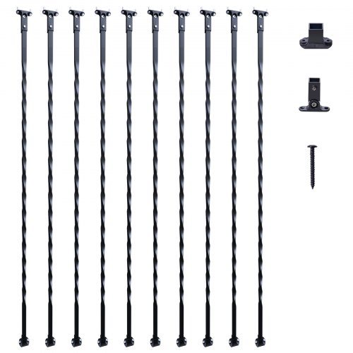 

VEVOR Staircase Metal Balusters, 44'' x 1/2" Galvanized Steel Decorative Banister Spindles, 10 Pack Deck Baluster with Hollow Twists, Satin Black Spiral Stair Railing with Shoes & Screws