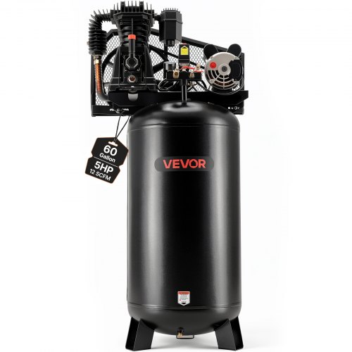 VEVOR 60 Gallons Heavy-Duty Air Compressor, 5HP 12 SCFM at 90PSI Air Compressors Max 145PSI Pressure, Oil-Lubricated Compressor Tank for Industrial Manufacturing, Large Workshops (230V 60Hz, No-Plug)