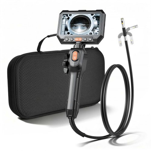 

VEVOR 2-Way Dual-Lens Articulating Endoscope with Light, 1080P HD Industrial Borescope Inspection Camera with 0.24-inch Slim Articulated Probe, Rigid Snake Scope Cam for Wall Automotive Inspect-4.9FT