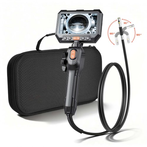 VEVOR 2-Way Dual-Lens Articulating Endoscope with Light, 1080P HD Industrial Borescope Inspection Camera with 0.24-inch Slim Articulated Probe, Rigid