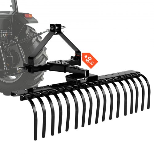 

VEVOR 127 cm Lanscape Rock Rake, 3-Point Tow Behind Landscape Rake with 17 Steel Tines, Fit Category 1 Tractors, Angle Adjustable, Heavy Duty Lawn Dethatcher Rake for Grass Branch Debris