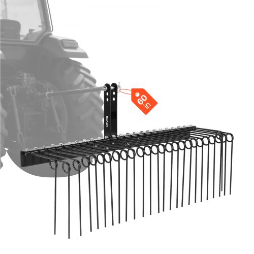 

VEVOR 60 in Tow Behind Landscape Rake, 3 Point Hitch Lawn Dethatcher Rake, 26 Spring Steel Tines, for Category 1 Tractors, Heavy Duty & Rust-Resistant Rakes Tractor Attachments for Leaves Pine Needles