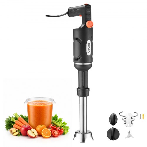 Vevor Commercial Immersion Blender, 500W, 10-inch, Heavy-Duty Hand Mixer for Restaurant, Handheld Stick for Soups & Sauces, Pure-Copper Motor, Variable Speed, Stainless Steel 3-Blade Head, Lock