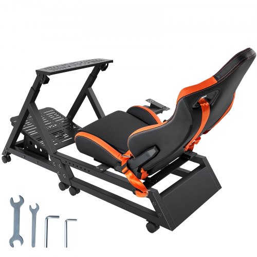 

VEVOR Pre-installed Steering Racing Wheel Stand, Universal Base Fit for Logitech/Thrustmaster/Fanatec, Multi-Position Adjustable Driving Simulator, Comfortable PVC Leather Integrated Cockpit w/ Wheels