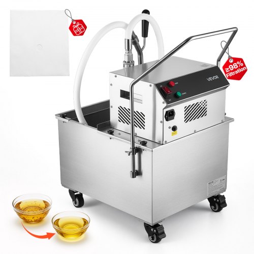 VEVOR Commercial Mobile Fryer Filter Machine 38L /10Gal Filter Truck Cart, 370W Deep Frying Oil Filtration System, Stainless Steel, 12 L/min Filtering Speed, for Restaurant, Kitchen, Burger Shop