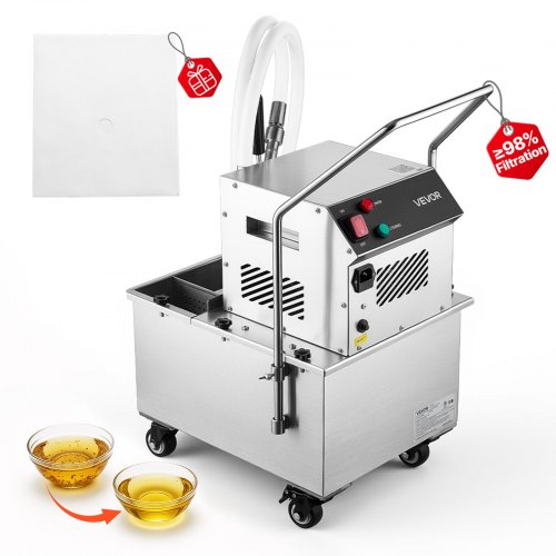 VEVOR Commercial Mobile Fryer Filter Machine 18L /4.8Gal Filter Truck Cart, 370W Deep Frying Oil Filtration System, Stainless Steel, 12 L/min Filtering Speed, for Restaurant, Kitchen, Burger Shop