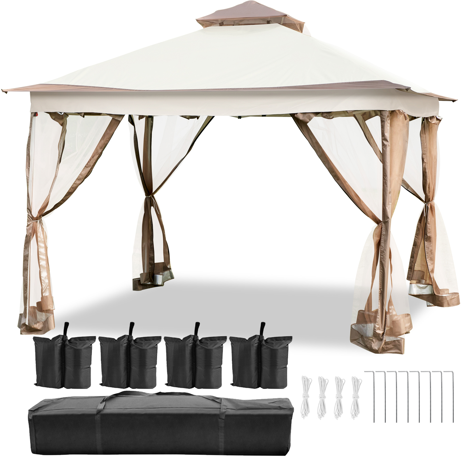 Gazebo Canopy 12'x12' Pop Up Tent Mesh Mosquito Net Patio Steel Fabric Outdoor от Vevor Many GEOs