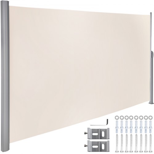 

VEVOR Beige Retractable 63'x118'' Awning-Rugged Full Aluminum Rust-Proof Side Awning Patio Sunshine Privacy Divider Wind Screen. Longer Service Life, Suitable for Courtyard, Roof Terraces and Pools