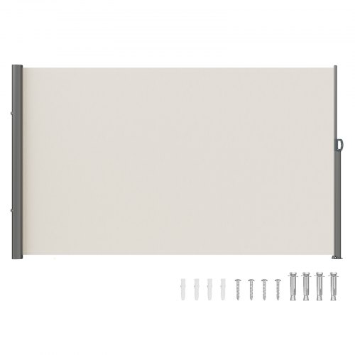 VEVOR Retractable Side Awning, 63''x 118'' Aluminum Outdoor Privacy Screen, 280g Polyester Water-proof Retractable Patio Screen, UV 30+ Room Divider Wind Screen for Patio, Backyard, Balcony, Beige
